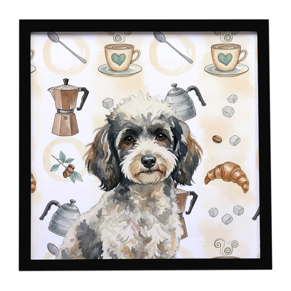 Toy Parti Poodle Coffee Bar Framed Metal Print Bathroom, Kitchen, Office, Home Decor Wall Art Ready to Hang, Square, 8X8