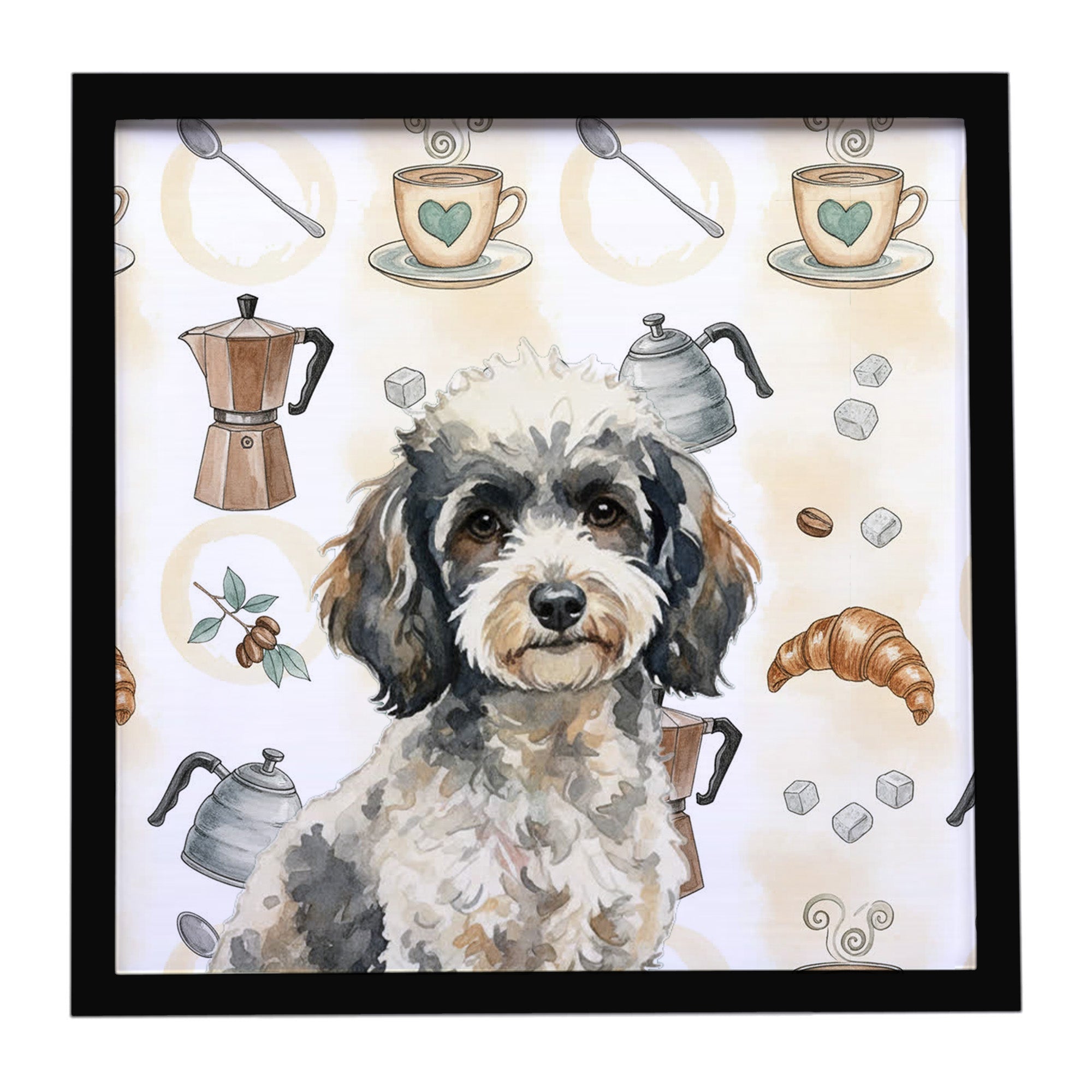 Toy Parti Poodle Coffee Bar Framed Metal Print Bathroom, Kitchen, Office, Home Decor Wall Art Ready to Hang, Square, 8X8