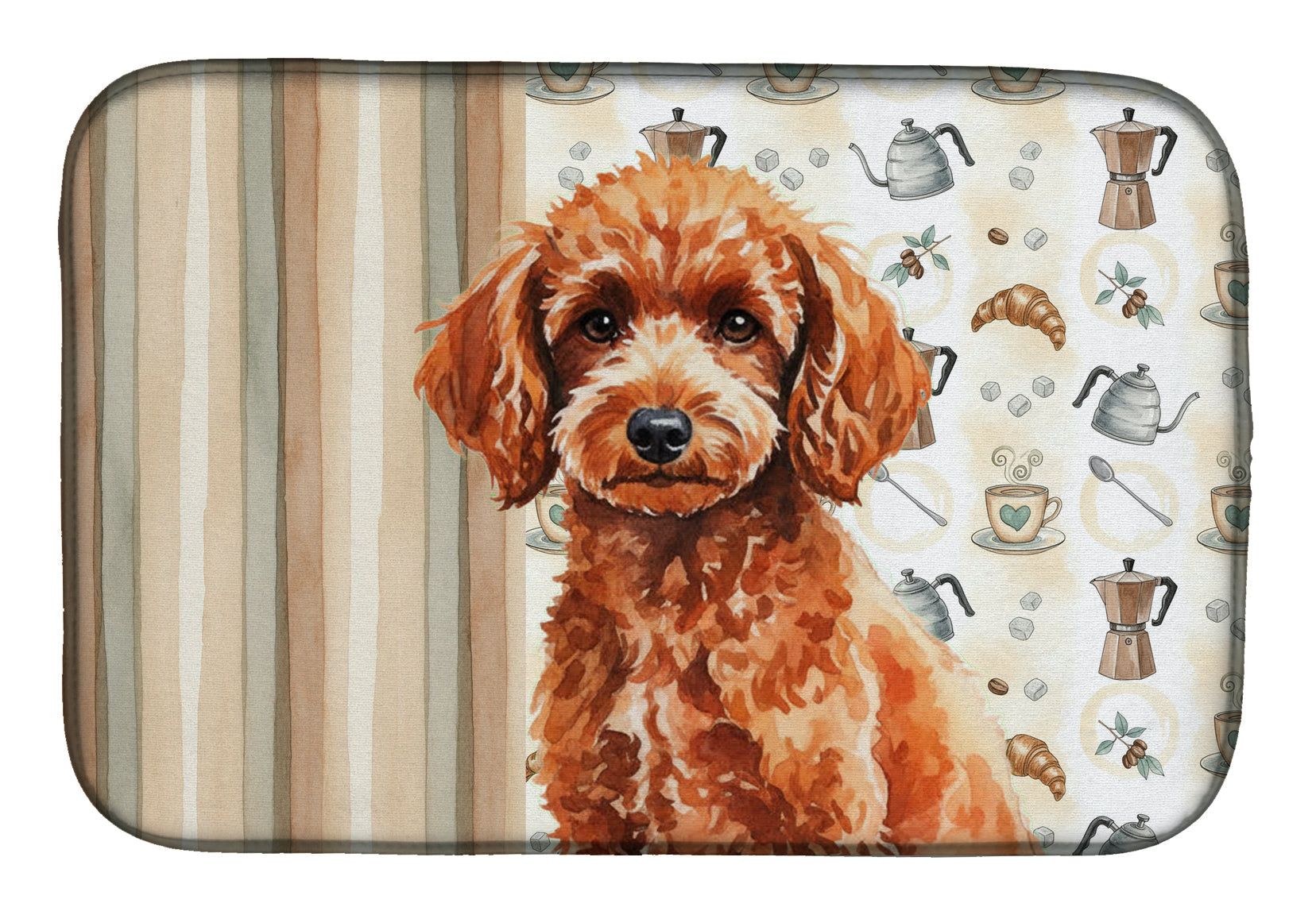 Toy Red Poodle Coffee Bar Dish Drying Mat Absorbent Dish Drying Mat Pad for Kitchen Counter Dish Drainer Mat for Countertop, 14 x 21", Multicolor
