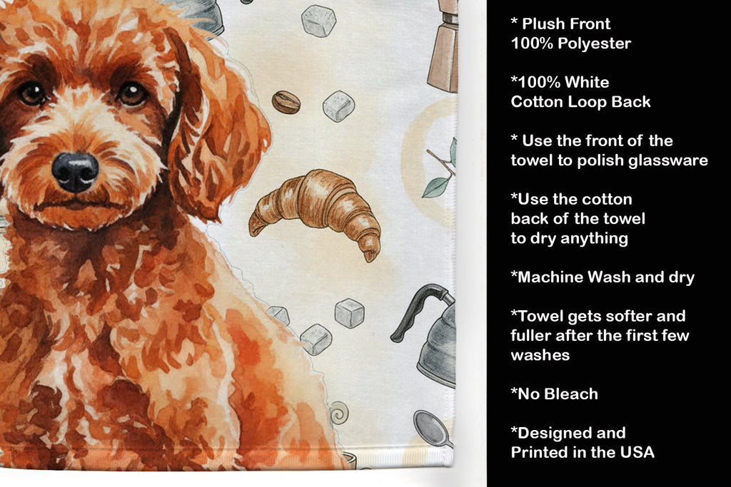 Toy Red Poodle Coffee Bar Kitchen Towel Velour Plush Front and Cotton Loop Back Machine Washable