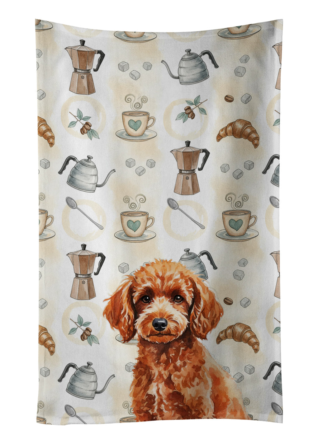Toy Red Poodle Coffee Bar Kitchen Towel Velour Plush Front and Cotton Loop Back Machine Washable