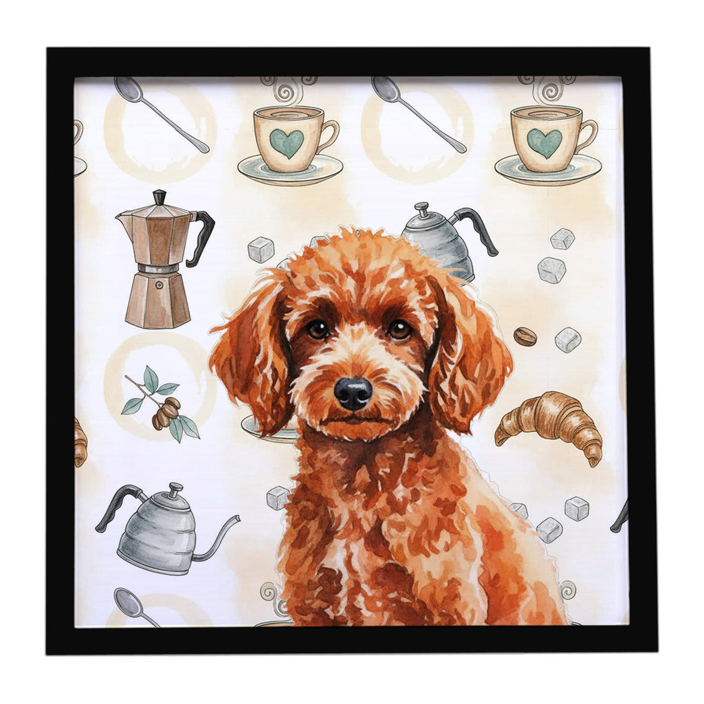 Toy Red Poodle Coffee Bar Framed Metal Print Bathroom, Kitchen, Office, Home Decor Wall Art Ready to Hang, Square, 8X8