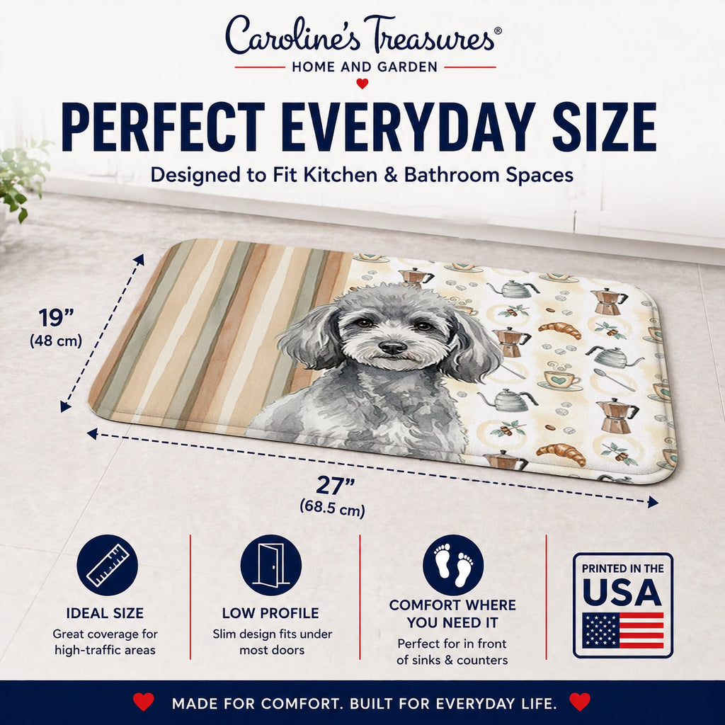 Toy Silver Poodle Coffee Bar Memory Foam Kitchen Mat Machine Washable Anti-Fatigue Cushion Comfort Bath or Kitchen Rug