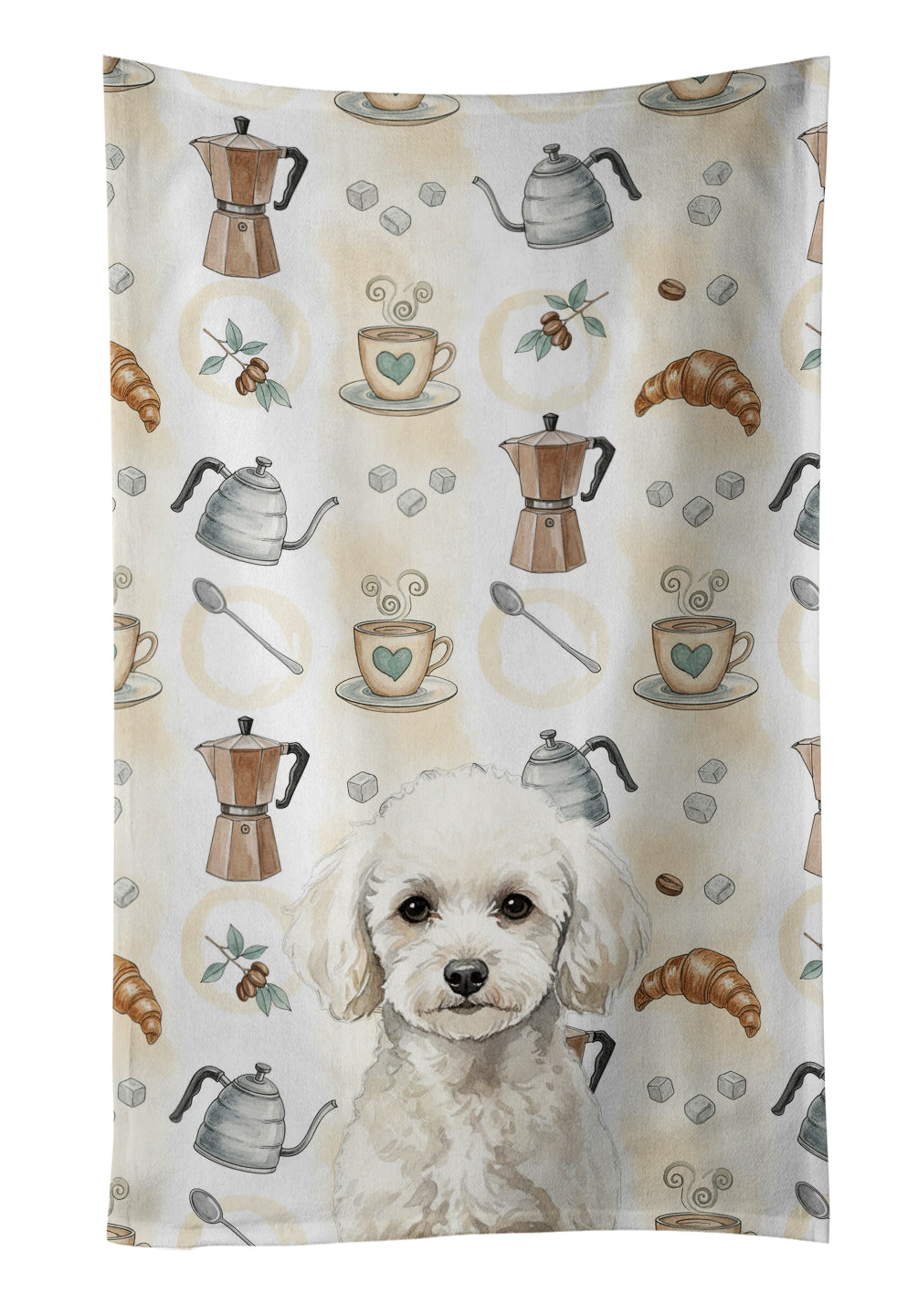 Toy White Poodle Coffee Bar Kitchen Towel Velour Plush Front and Cotton Loop Back Machine Washable