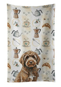 Brown Portuguese Water Dog Coffee Bar Kitchen Towel Velour Plush Front and Cotton Loop Back Machine Washable