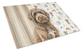 Brown Portuguese Water Dog Coffee Bar Cutting Board Tempered Glass Kitchen Cutting Surface, Heat Resistant Chopping, Non-Slip Feet, Food Prep & Serving