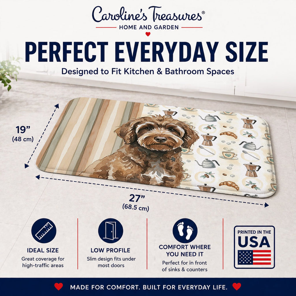Brown Portuguese Water Dog Coffee Bar Memory Foam Kitchen Mat Machine Washable Anti-Fatigue Cushion Comfort Bath or Kitchen Rug