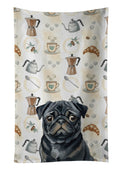Black Pug Coffee Bar Kitchen Towel Velour Plush Front and Cotton Loop Back Machine Washable