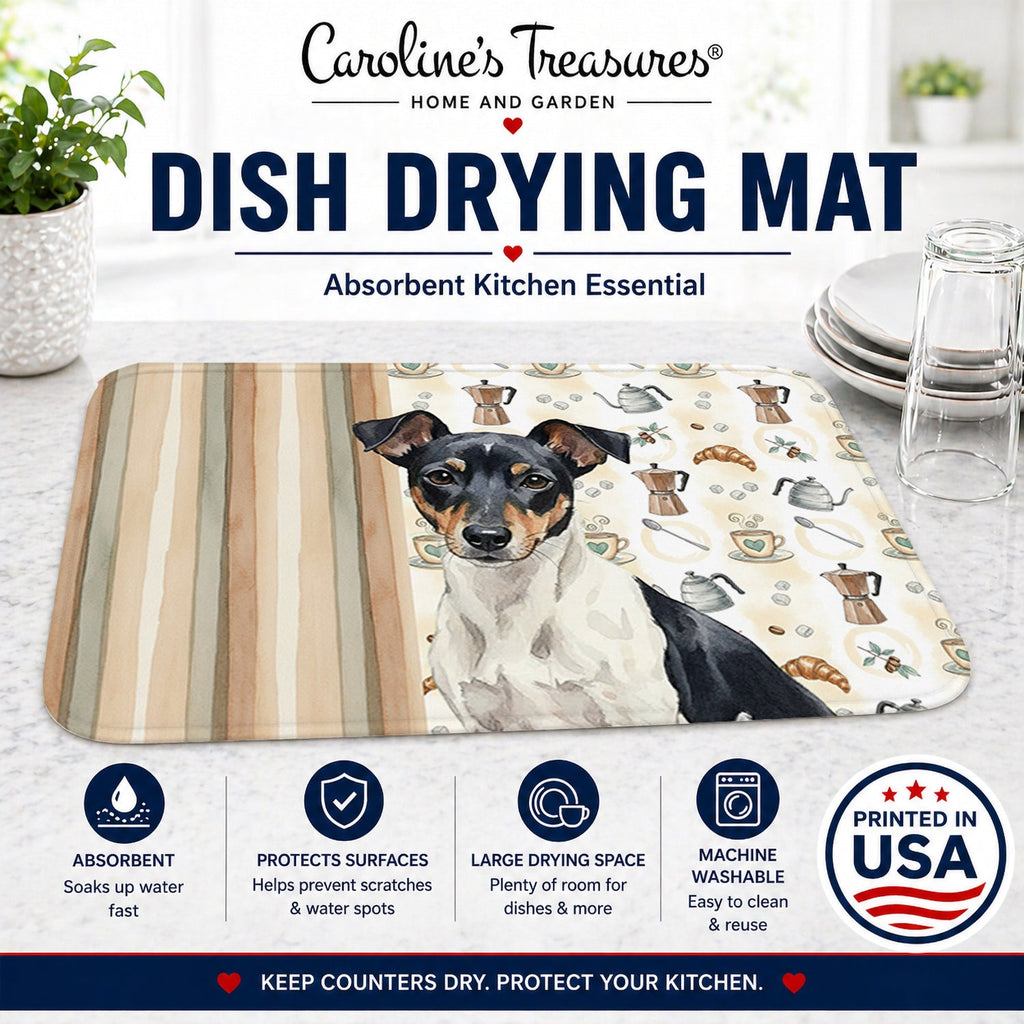 Black and White Rat Terrier Coffee Bar Dish Drying Mat Absorbent Dish Drying Mat Pad for Kitchen Counter Dish Drainer Mat for Countertop, 14 x 21", Multicolor