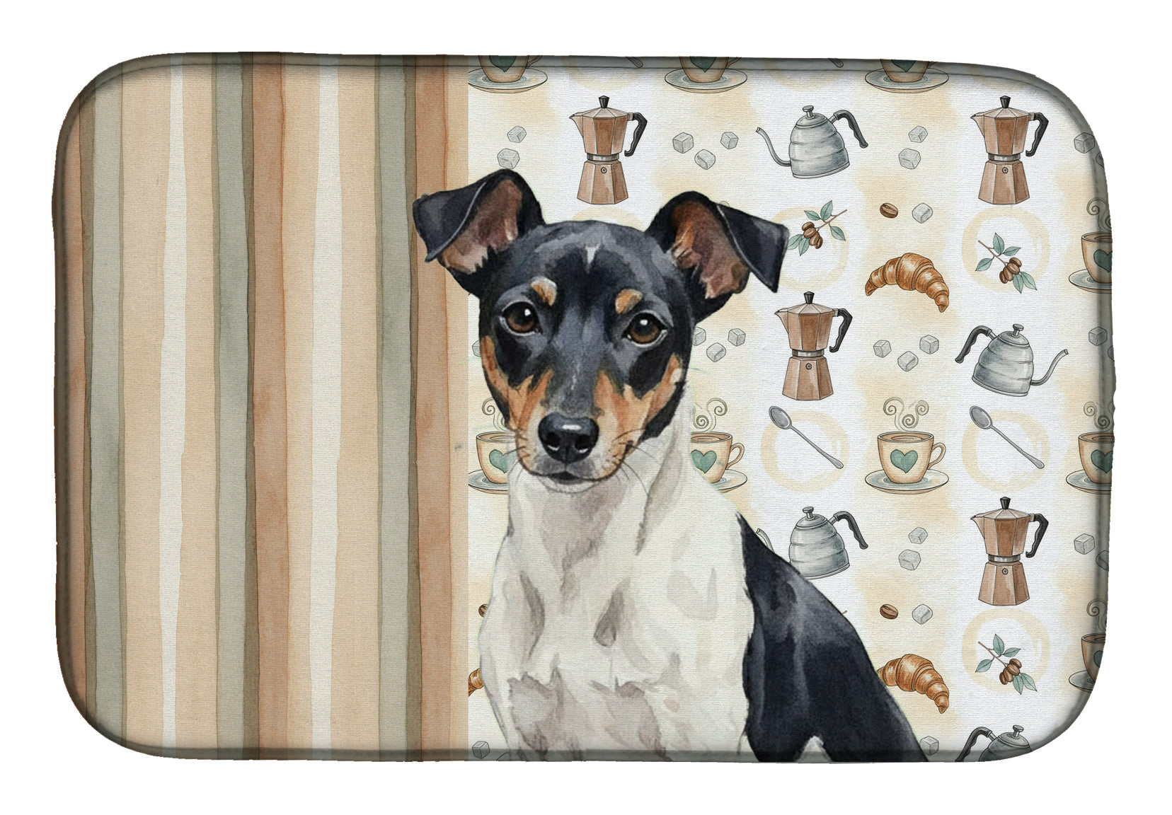 Black and White Rat Terrier Coffee Bar Dish Drying Mat Absorbent Dish Drying Mat Pad for Kitchen Counter Dish Drainer Mat for Countertop, 14 x 21", Multicolor