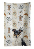Black and White Rat Terrier Coffee Bar Kitchen Towel Velour Plush Front and Cotton Loop Back Machine Washable