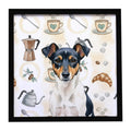 Tricolor Rat Terrier Coffee Bar Framed Metal Print Bathroom, Kitchen, Office, Home Decor Wall Art Ready to Hang, Square, 8X8