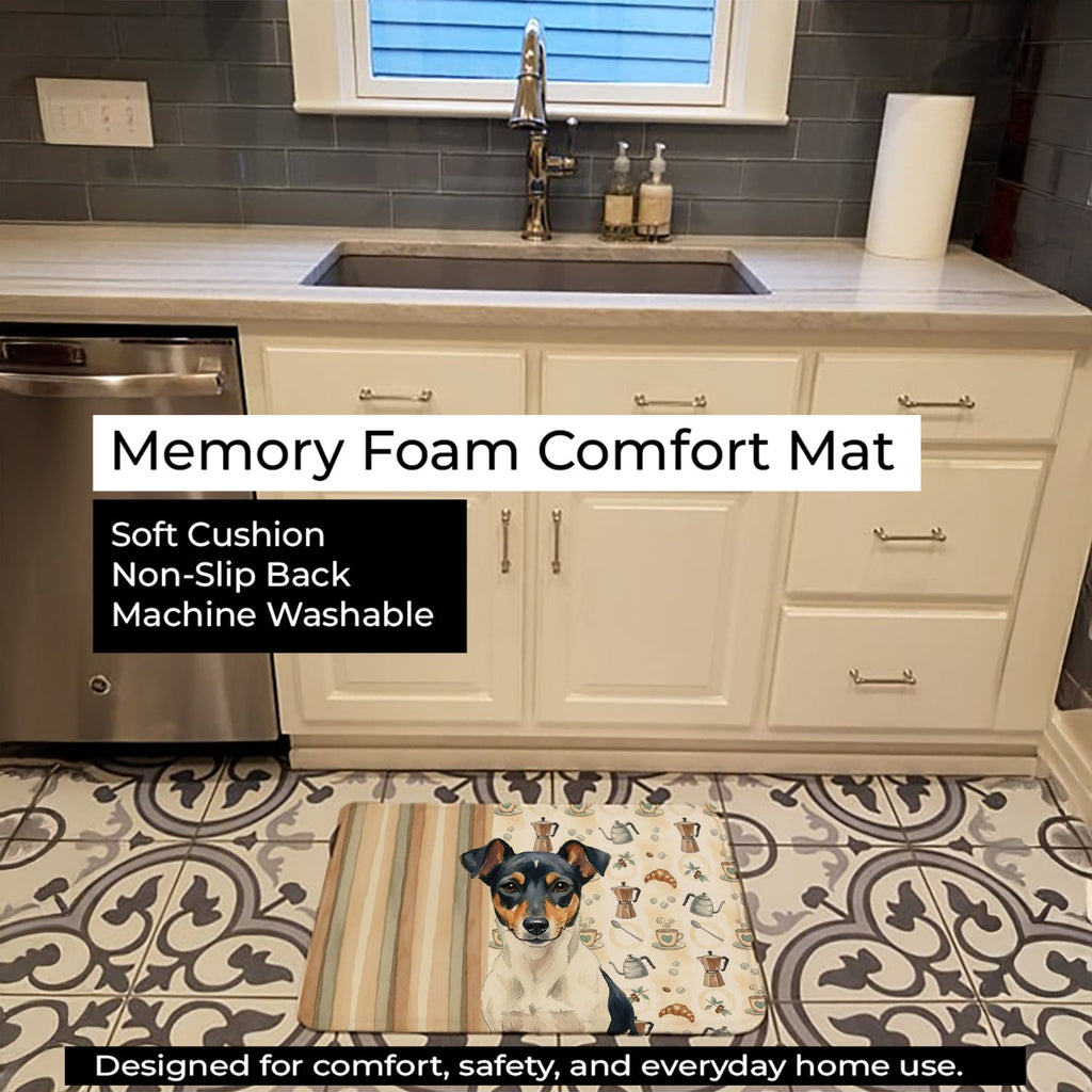 Tricolor Rat Terrier Coffee Bar Memory Foam Kitchen Mat Machine Washable Anti-Fatigue Cushion Comfort Bath or Kitchen Rug