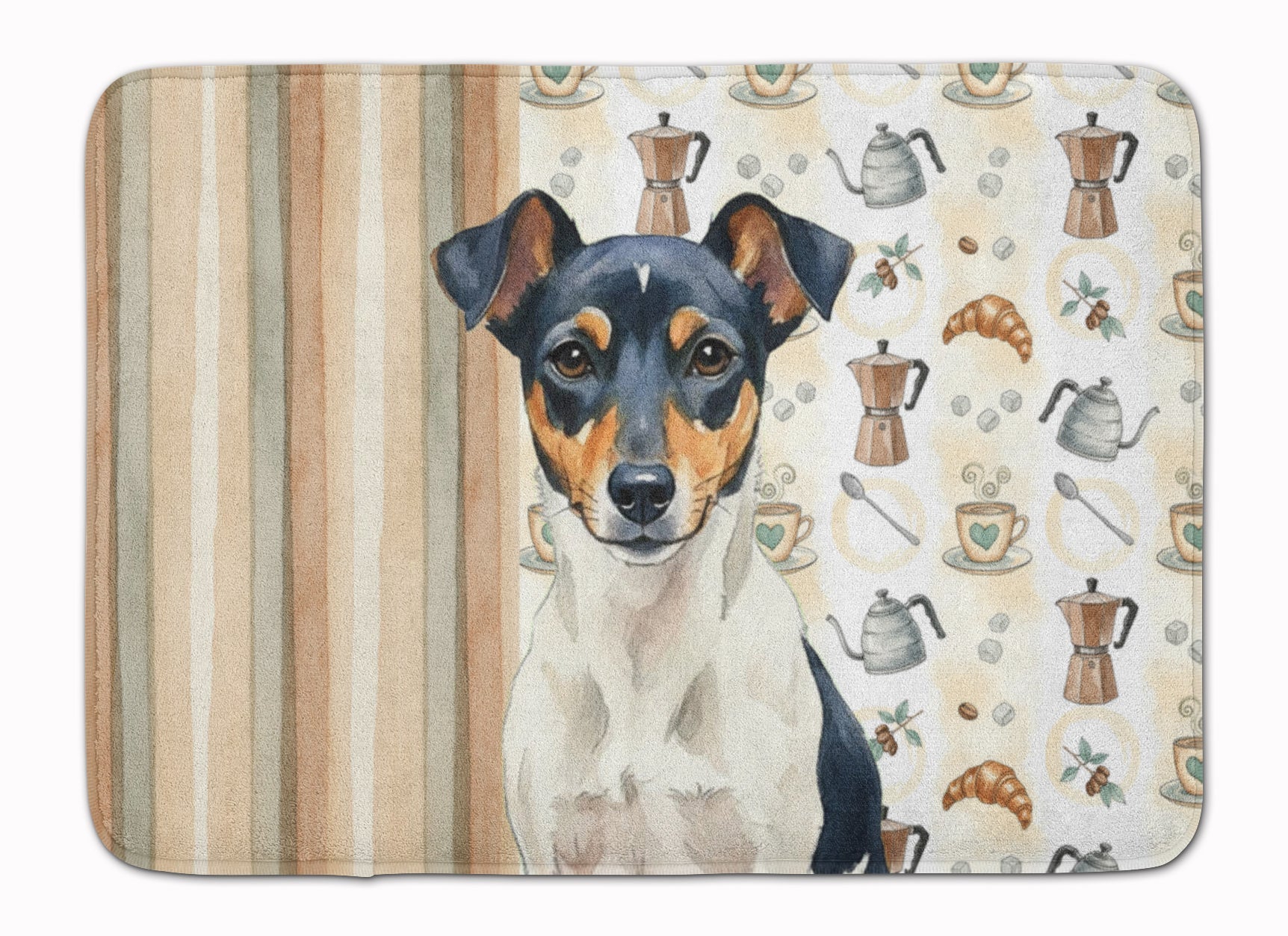 Tricolor Rat Terrier Coffee Bar Memory Foam Kitchen Mat Machine Washable Anti-Fatigue Cushion Comfort Bath or Kitchen Rug