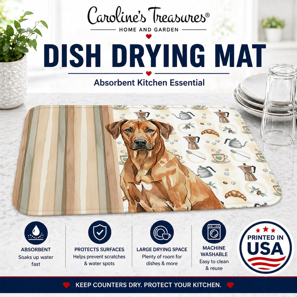 Rhodesian Ridgeback Coffee Bar Dish Drying Mat Absorbent Dish Drying Mat Pad for Kitchen Counter Dish Drainer Mat for Countertop, 14 x 21", Multicolor
