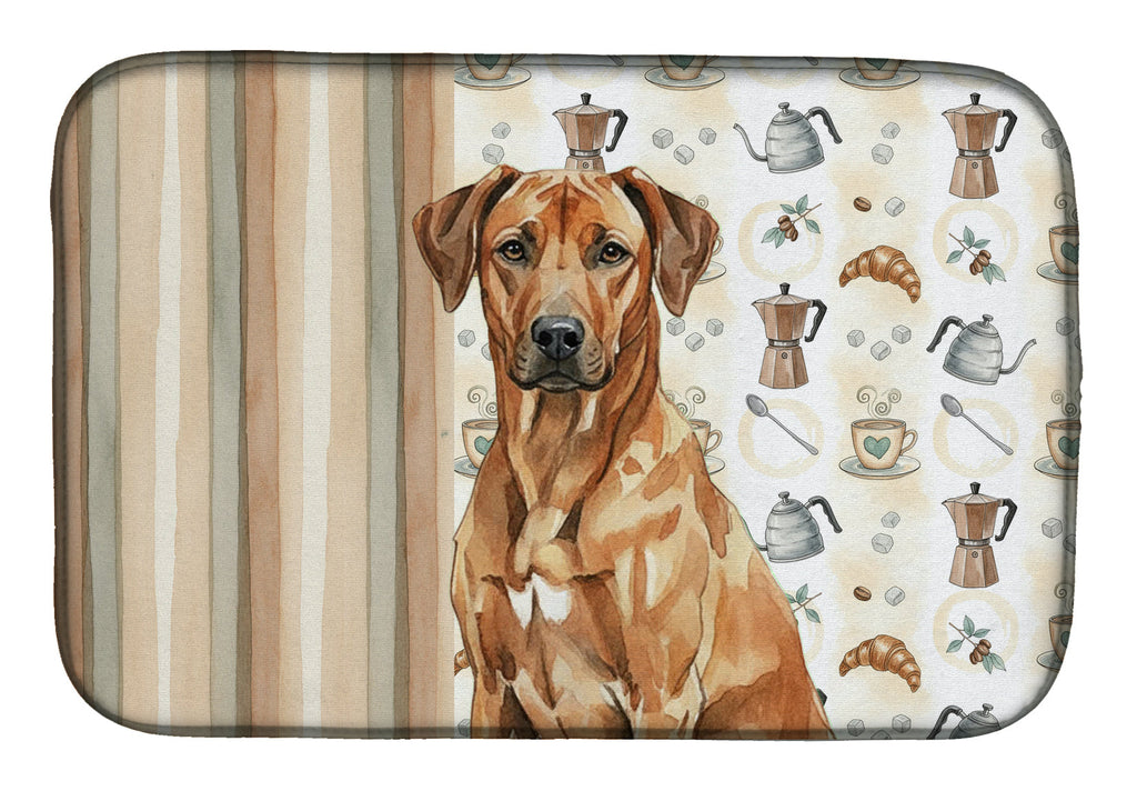Rhodesian Ridgeback Coffee Bar Dish Drying Mat Absorbent Dish Drying Mat Pad for Kitchen Counter Dish Drainer Mat for Countertop, 14 x 21", Multicolor