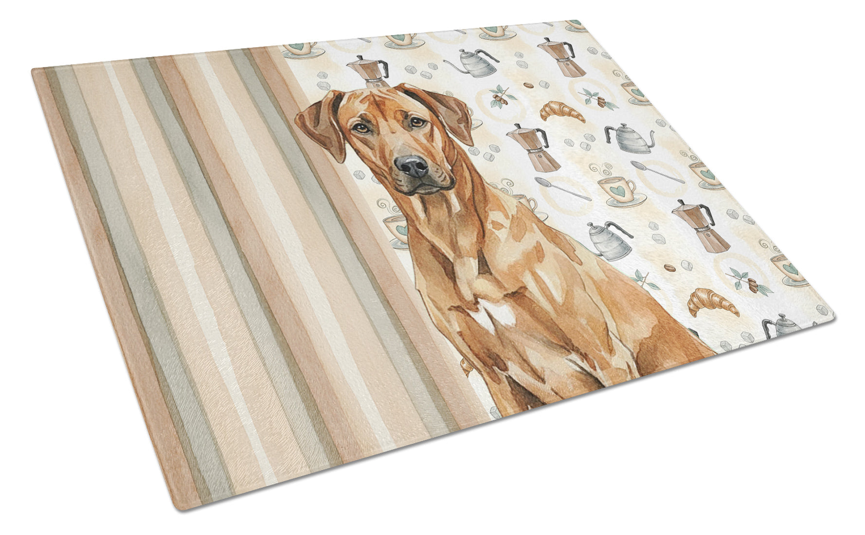 Rhodesian Ridgeback Coffee Bar Cutting Board Tempered Glass Kitchen Cutting Surface, Heat Resistant Chopping, Non-Slip Feet, Food Prep & Serving