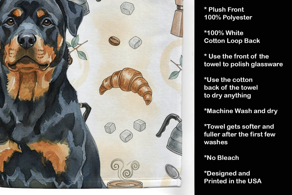 Rottweiler Coffee Bar Kitchen Towel Velour Plush Front and Cotton Loop Back Machine Washable