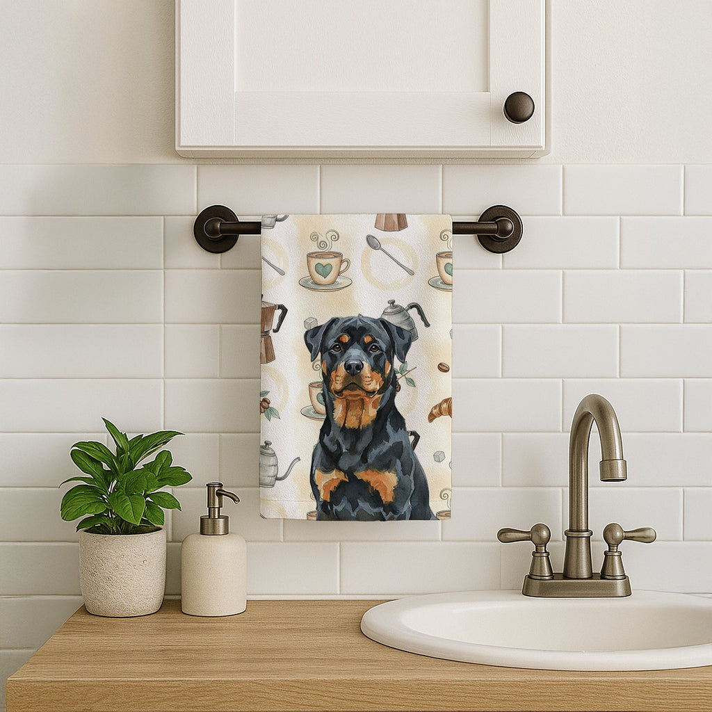 Rottweiler Coffee Bar Kitchen Towel Velour Plush Front and Cotton Loop Back Machine Washable
