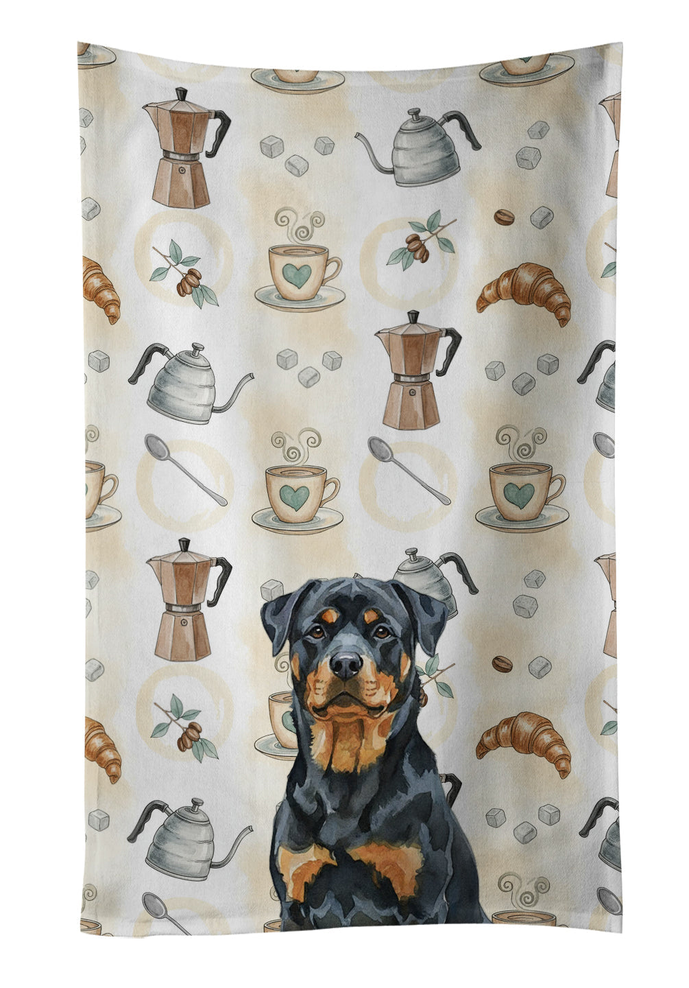 Rottweiler Coffee Bar Kitchen Towel Velour Plush Front and Cotton Loop Back Machine Washable