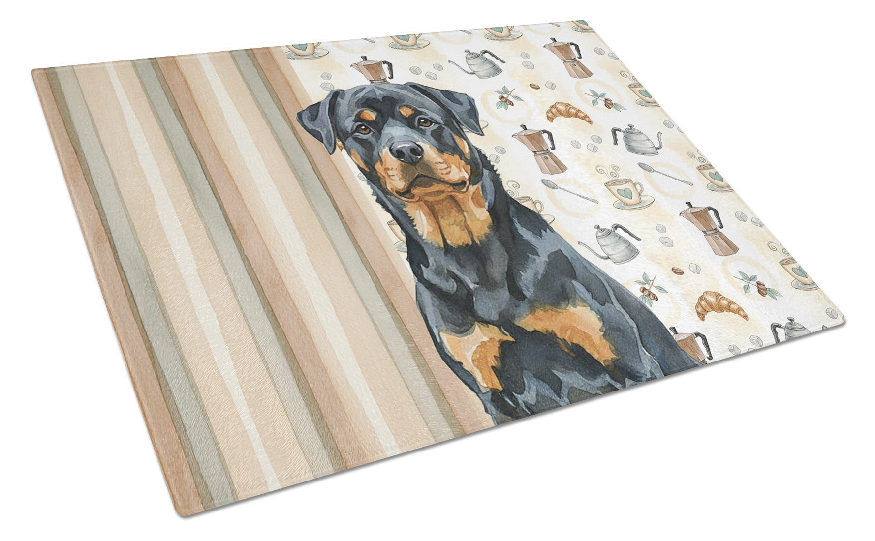 Rottweiler Coffee Bar Cutting Board Tempered Glass Kitchen Cutting Surface, Heat Resistant Chopping, Non-Slip Feet, Food Prep & Serving
