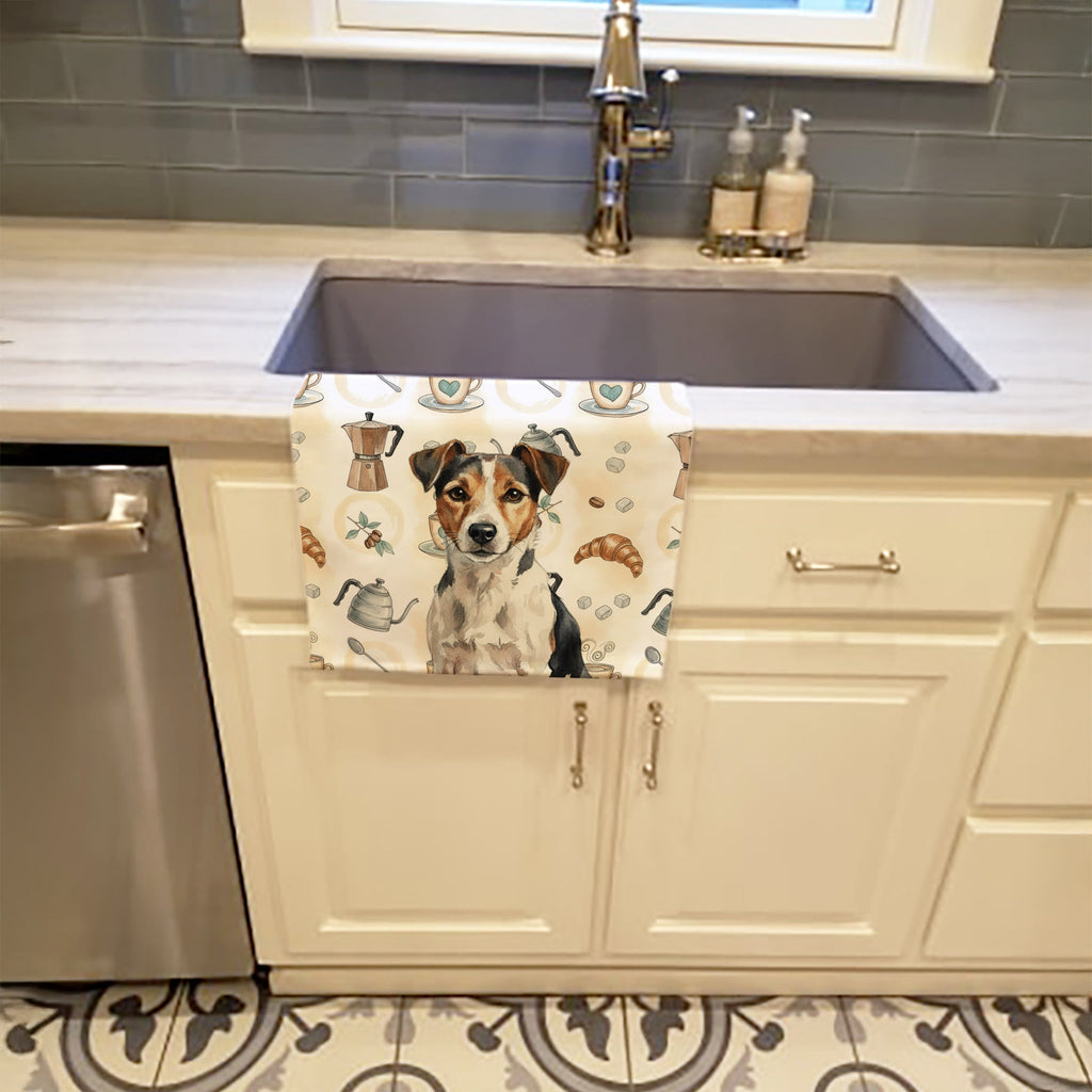 Tricolor Russell Terrier Coffee Bar Kitchen Towel Velour Plush Front and Cotton Loop Back Machine Washable