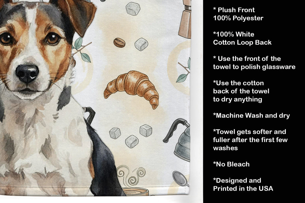 Tricolor Russell Terrier Coffee Bar Kitchen Towel Velour Plush Front and Cotton Loop Back Machine Washable