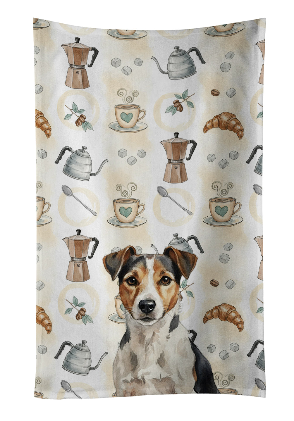 Tricolor Russell Terrier Coffee Bar Kitchen Towel Velour Plush Front and Cotton Loop Back Machine Washable