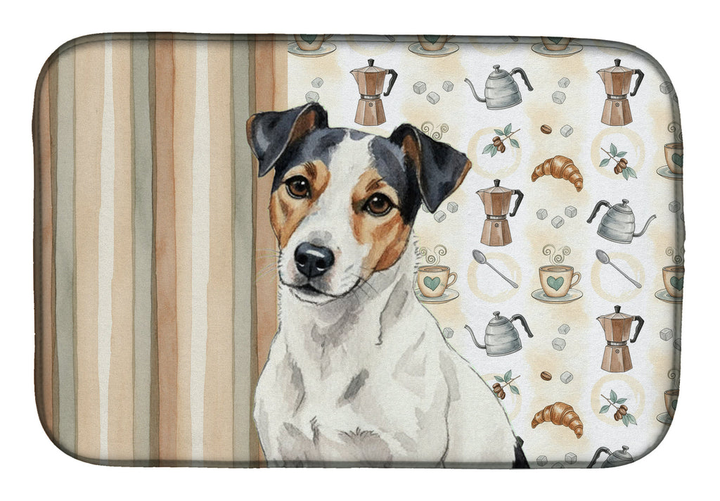 White with Black Markings Russell Terrier Coffee Bar Dish Drying Mat Absorbent Dish Drying Mat Pad for Kitchen Counter Dish Drainer Mat for Countertop, 14 x 21", Multicolor
