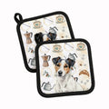 White with Black Markings Russell Terrier Coffee Bar Pot Holder Set of 2 Heat Resistant Quilted Hot Pads 7.5 x 7.5 Inch, Insulated Kitchen Trivets for Cooking & Baking