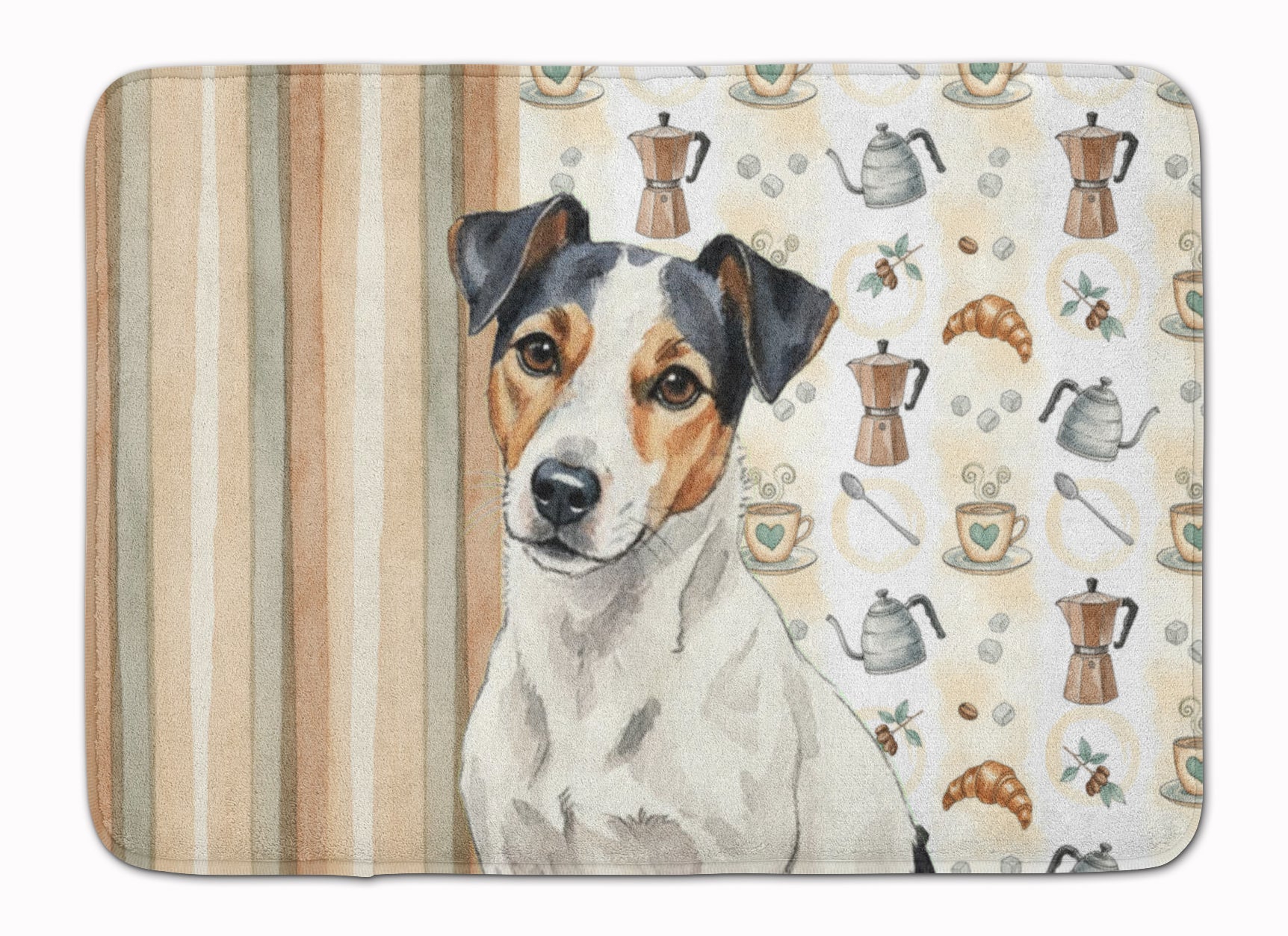 White with Black Markings Russell Terrier Coffee Bar Memory Foam Kitchen Mat Machine Washable Anti-Fatigue Cushion Comfort Bath or Kitchen Rug