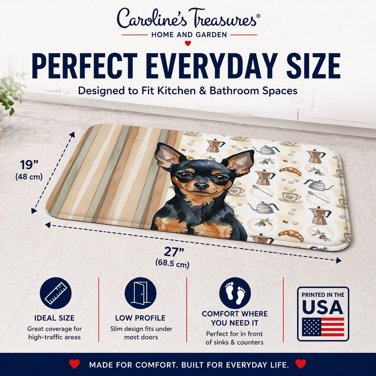 Black and Tan Russian Toy Coffee Bar Memory Foam Kitchen Mat Machine Washable Anti-Fatigue Cushion Comfort Bath or Kitchen Rug