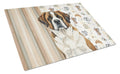 Brindle and White Saint Bernard Coffee Bar Cutting Board Tempered Glass Kitchen Cutting Surface, Heat Resistant Chopping, Non-Slip Feet, Food Prep & Serving