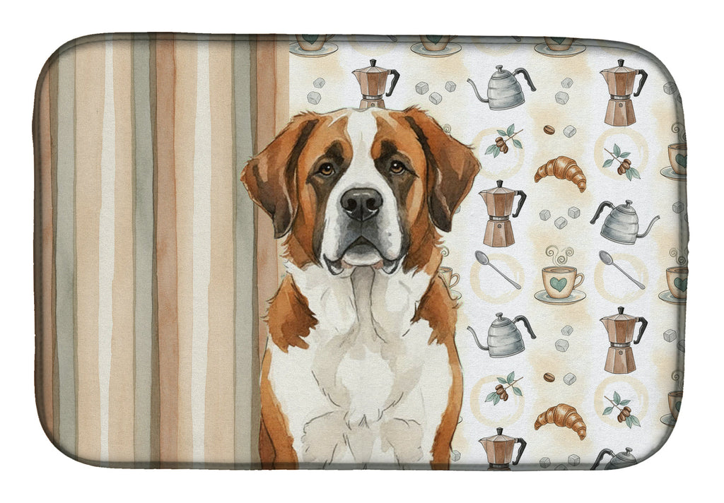 Brown and White Saint Bernard Coffee Bar Dish Drying Mat Absorbent Dish Drying Mat Pad for Kitchen Counter Dish Drainer Mat for Countertop, 14 x 21", Multicolor