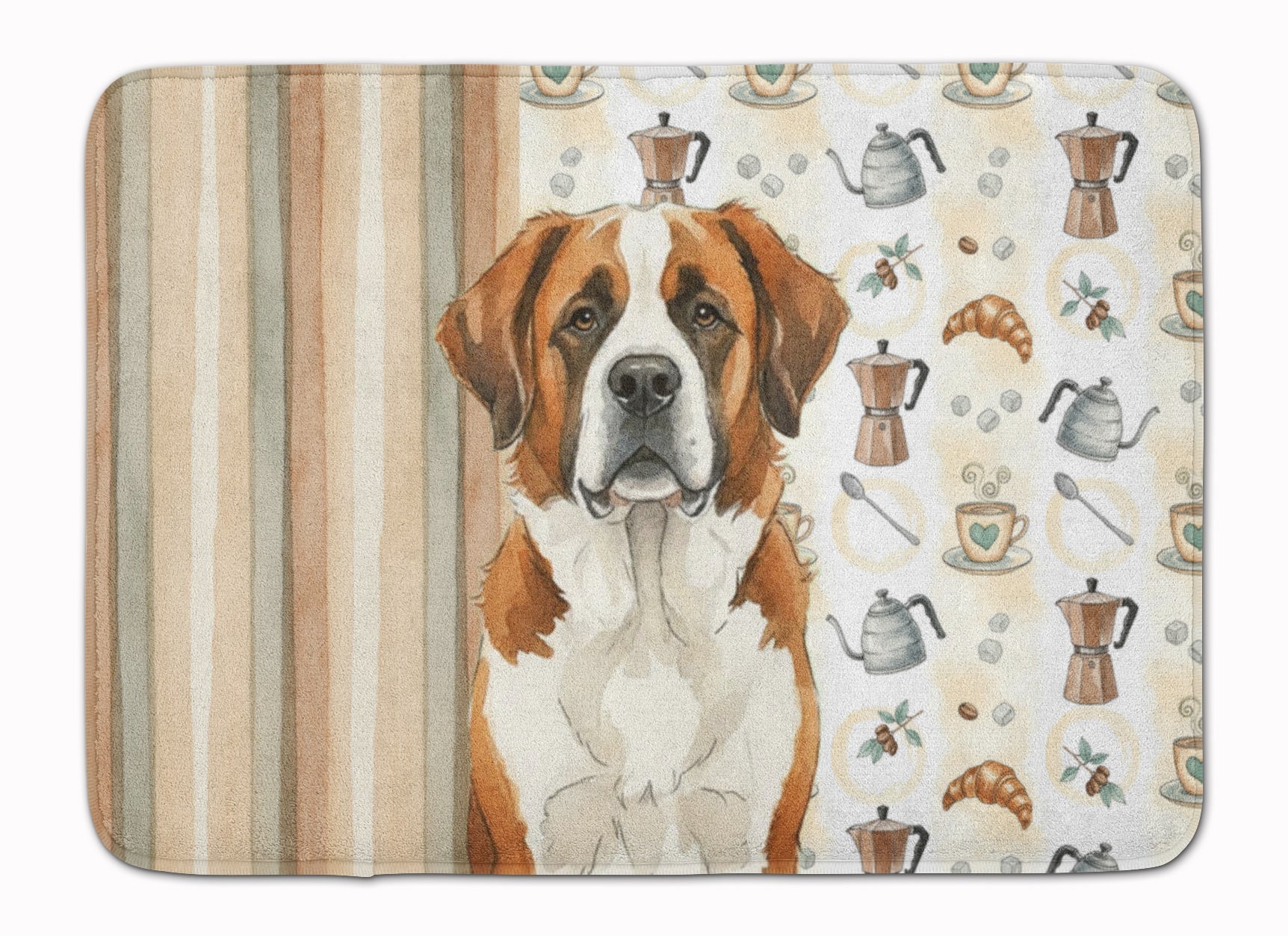 Brown and White Saint Bernard Coffee Bar Memory Foam Kitchen Mat Machine Washable Anti-Fatigue Cushion Comfort Bath or Kitchen Rug