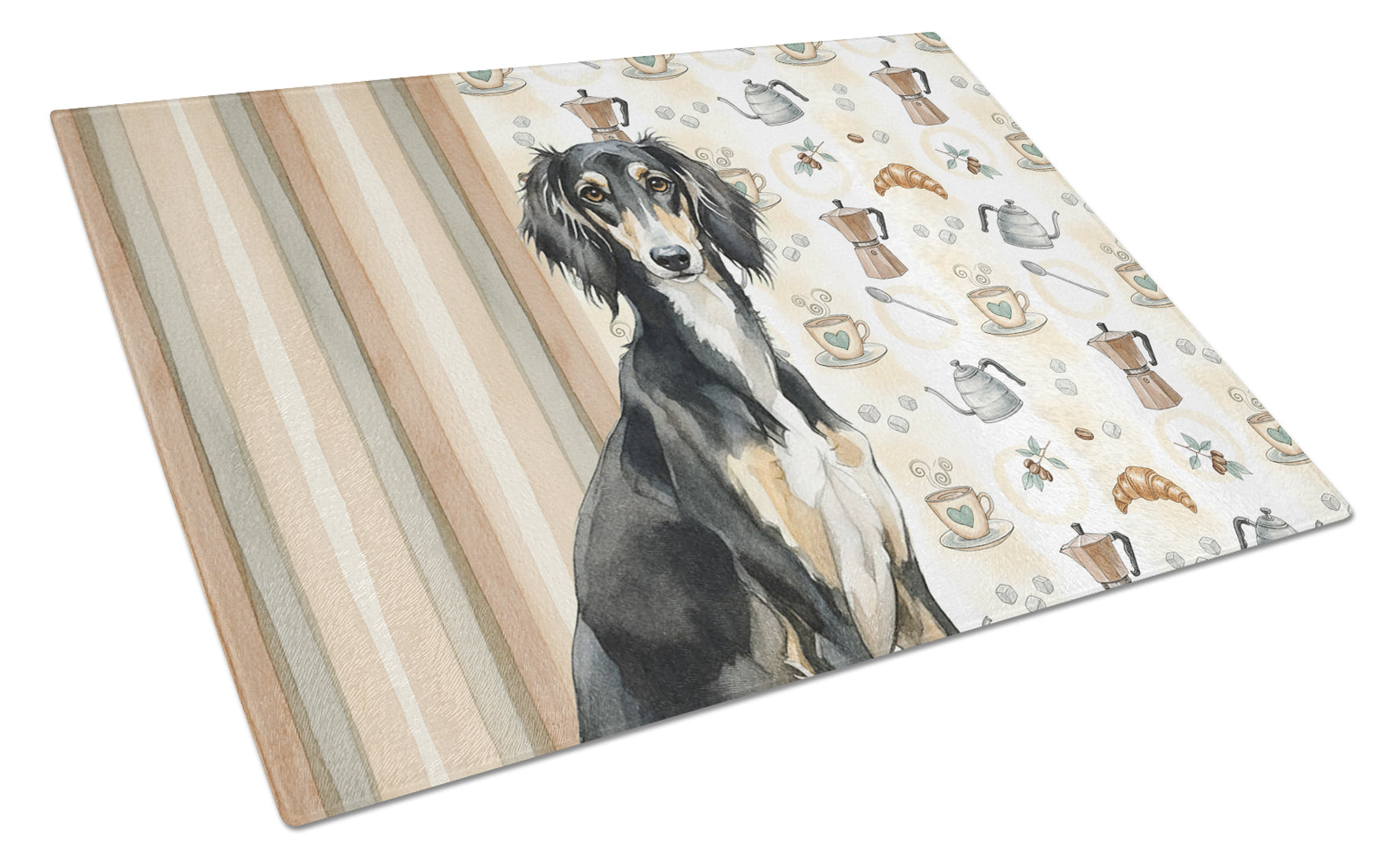 Black and Tan Saluki Coffee Bar Cutting Board Tempered Glass Kitchen Cutting Surface, Heat Resistant Chopping, Non-Slip Feet, Food Prep & Serving