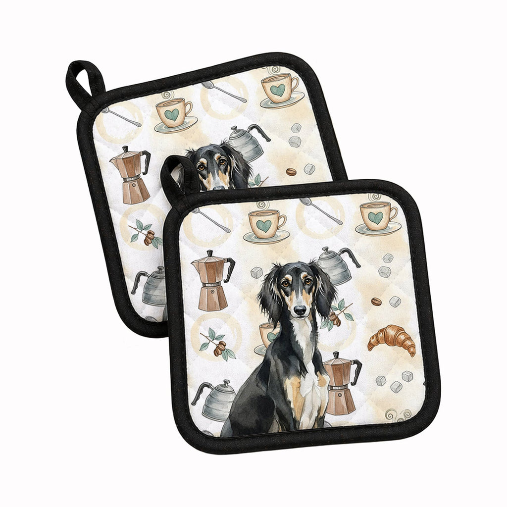 Black and Tan Saluki Coffee Bar Pot Holder Set of 2 Heat Resistant Quilted Hot Pads 7.5 x 7.5 Inch, Insulated Kitchen Trivets for Cooking & Baking