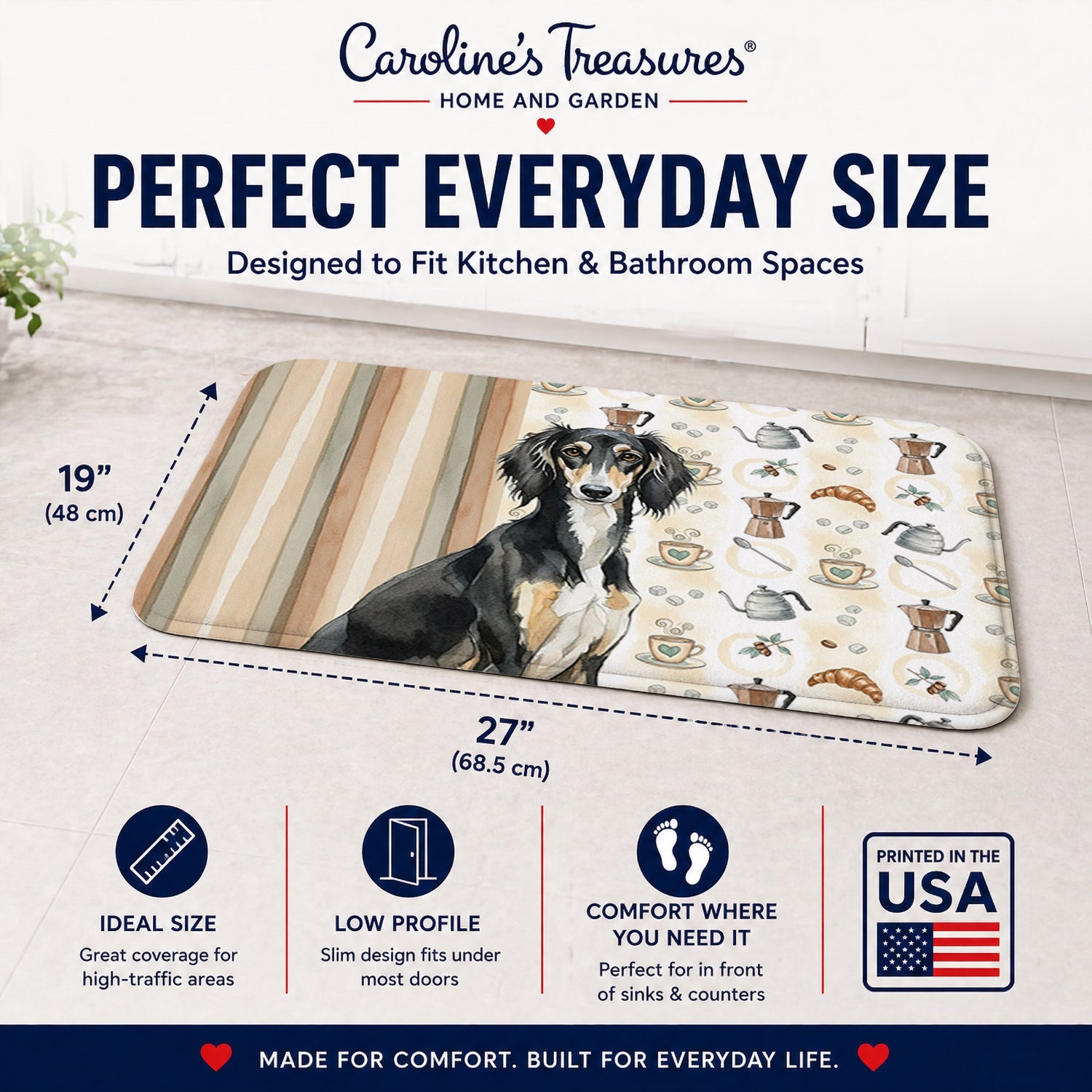 Black and Tan Saluki Coffee Bar Memory Foam Kitchen Mat Machine Washable Anti-Fatigue Cushion Comfort Bath or Kitchen Rug