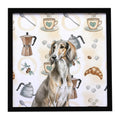 Grizzle Saluki Coffee Bar Framed Metal Print Bathroom, Kitchen, Office, Home Decor Wall Art Ready to Hang, Square, 8X8