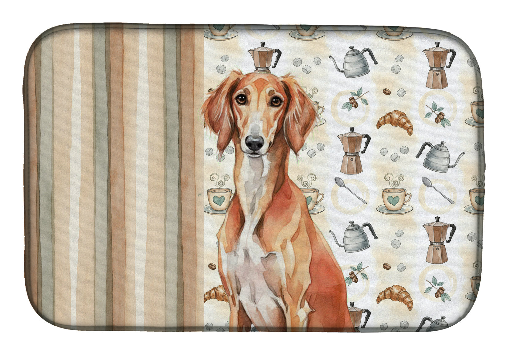 Red Saluki Coffee Bar Dish Drying Mat Absorbent Dish Drying Mat Pad for Kitchen Counter Dish Drainer Mat for Countertop, 14 x 21", Multicolor