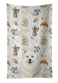 Cream Samoyed Coffee Bar Kitchen Towel Velour Plush Front and Cotton Loop Back Machine Washable