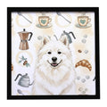 Cream Samoyed Coffee Bar Framed Metal Print Bathroom, Kitchen, Office, Home Decor Wall Art Ready to Hang, Square, 8X8