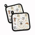 Cream Samoyed Coffee Bar Pot Holder Set of 2 Heat Resistant Quilted Hot Pads 7.5 x 7.5 Inch, Insulated Kitchen Trivets for Cooking & Baking