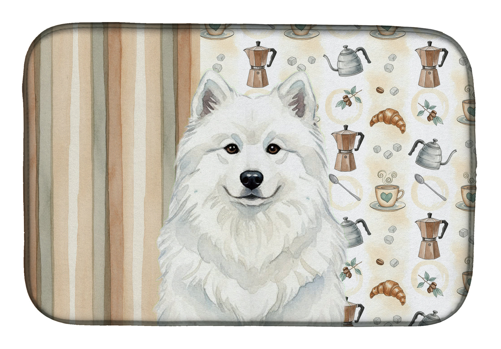 White Samoyed Coffee Bar Dish Drying Mat Absorbent Dish Drying Mat Pad for Kitchen Counter Dish Drainer Mat for Countertop, 14 x 21", Multicolor