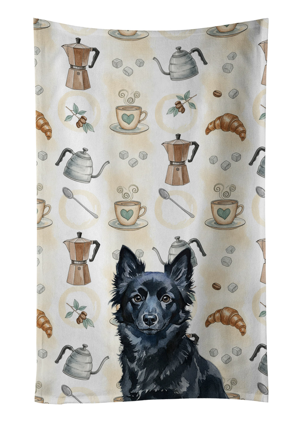 Schipperke Coffee Bar Kitchen Towel Velour Plush Front and Cotton Loop Back Machine Washable