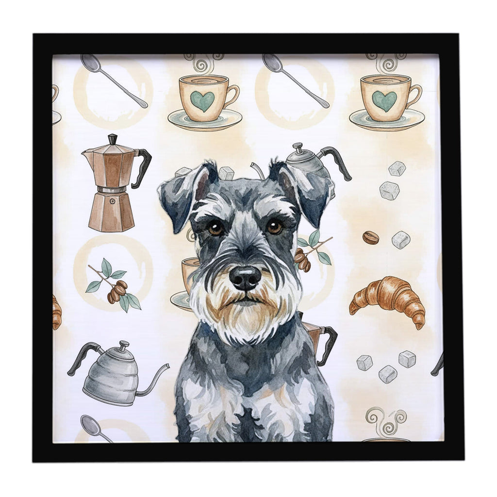 Schnauzer Coffee Bar Framed Metal Print Bathroom, Kitchen, Office, Home Decor Wall Art Ready to Hang, Square, 8X8