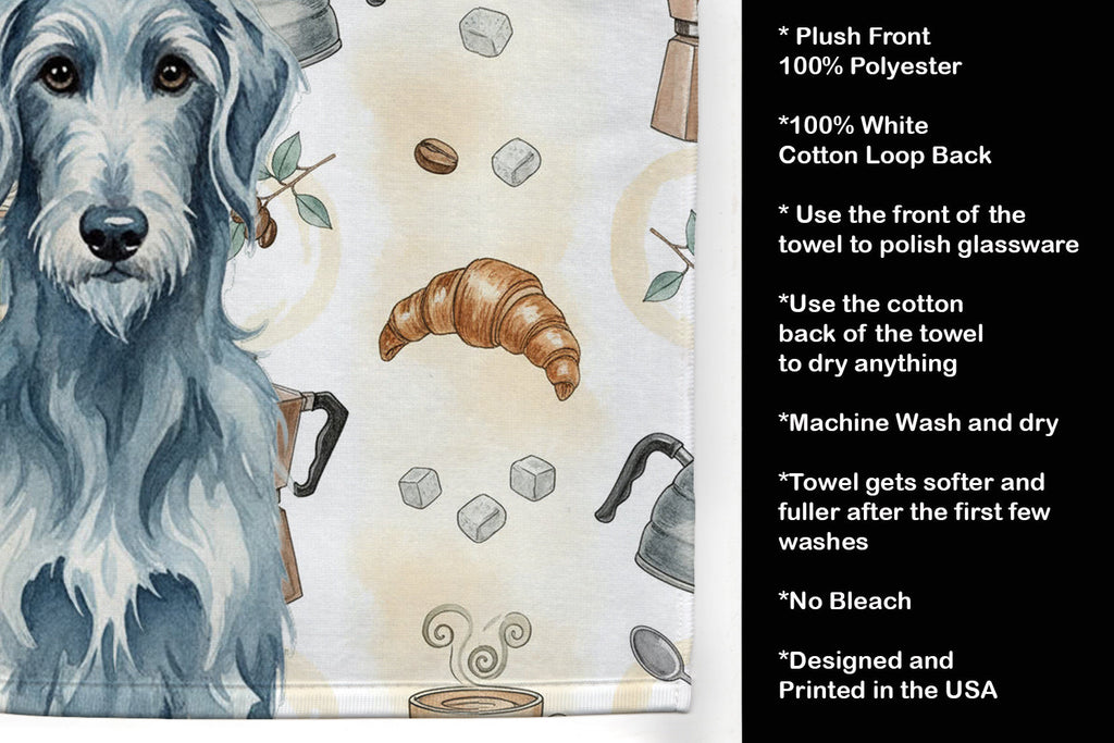 Blue-Gray Scottish Deerhound Coffee Bar Kitchen Towel Velour Plush Front and Cotton Loop Back Machine Washable