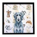 Blue-Gray Scottish Deerhound Coffee Bar Framed Metal Print Bathroom, Kitchen, Office, Home Decor Wall Art Ready to Hang, Square, 8X8