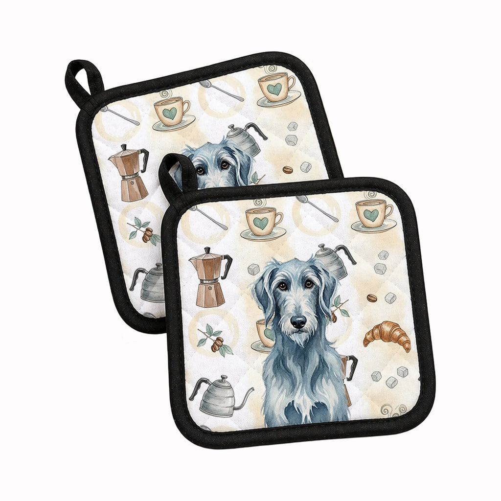 Blue-Gray Scottish Deerhound Coffee Bar Pot Holder Set of 2 Heat Resistant Quilted Hot Pads 7.5 x 7.5 Inch, Insulated Kitchen Trivets for Cooking & Baking