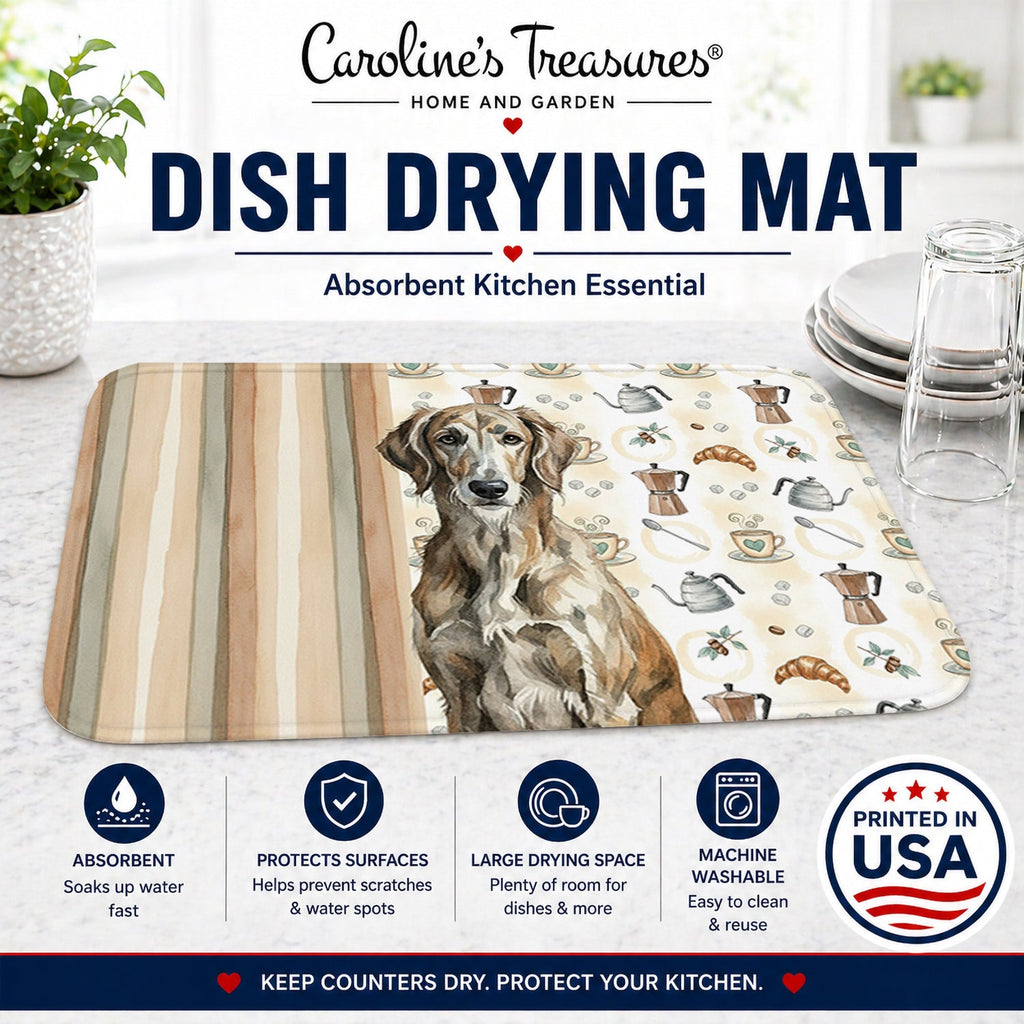 Brindle Scottish Deerhound Coffee Bar Dish Drying Mat Absorbent Dish Drying Mat Pad for Kitchen Counter Dish Drainer Mat for Countertop, 14 x 21", Multicolor